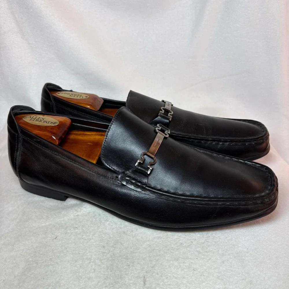 Salvatore Ferragamo Mens Black Leather Gancini Bit Loafers A5287-45 Italy